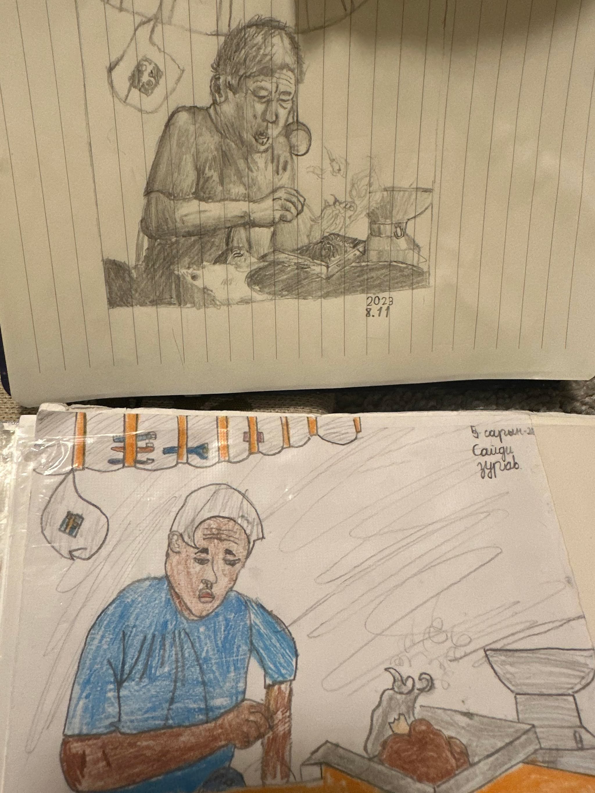 my son draw this when he misses grandpa in USA